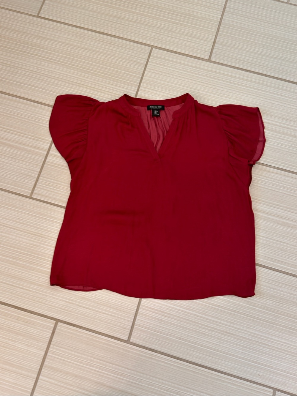 Rachel Zoe Red Flutter Sleeve V-Neck Blouse